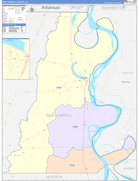 East Carroll Parish (County), LA Wall Map Color Cast Style